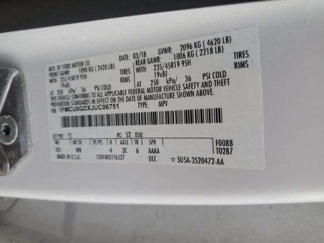 2018 FORD ESCAPE SE - 1FMCU0GDXJUC06751