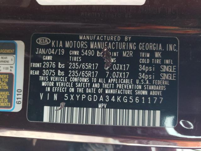 2019 KIA SORENTO L - 5XYPGDA34KG561177