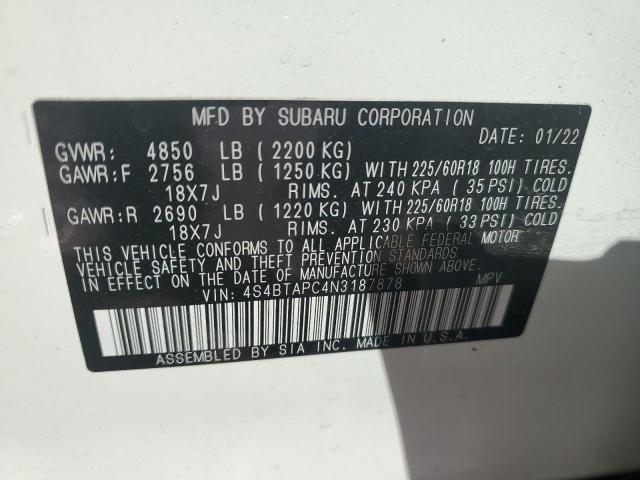2022 SUBARU OUTBACK TO 4S4BTAPC4N3187878