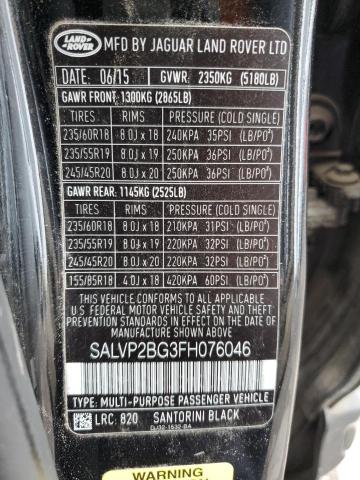 2015 LAND ROVER RANGE ROVE - SALVP2BG3FH076046