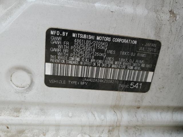 2019 MITSUBISHI OUTLANDER - JA4AD2A34KZ008270