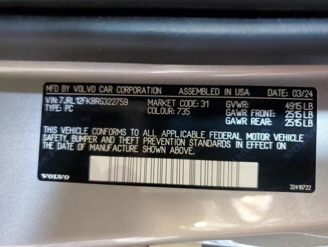 2024 VOLVO S60 CORE 7JRL12FK8RG322759