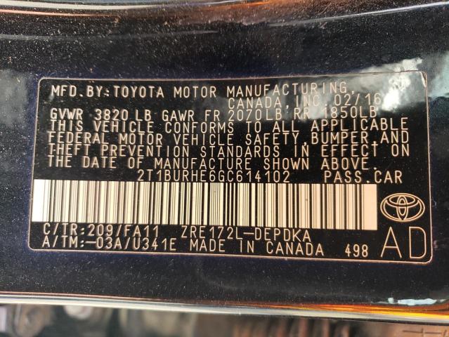 2016 TOYOTA COROLLA L - 2T1BURHE6GC614102