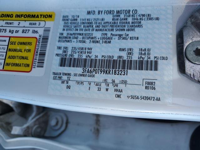 2019 FORD FUSION SE - 3FA6P0T99KR183231