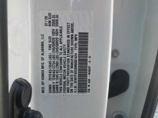 2021 HONDA PILOT SE 5FNYF5H26MB001424