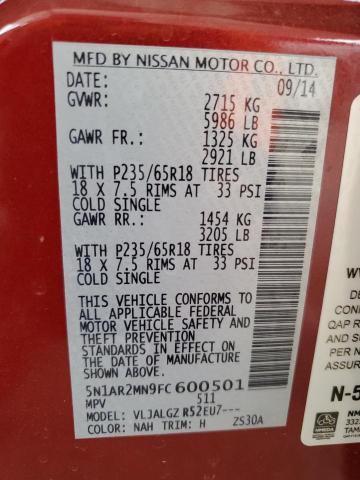 2015 NISSAN PATHFINDER - 5N1AR2MN9FC600501