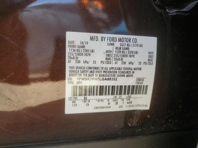 2020 FORD EXPLORER L - 1FMSK7FH7LGA88352
