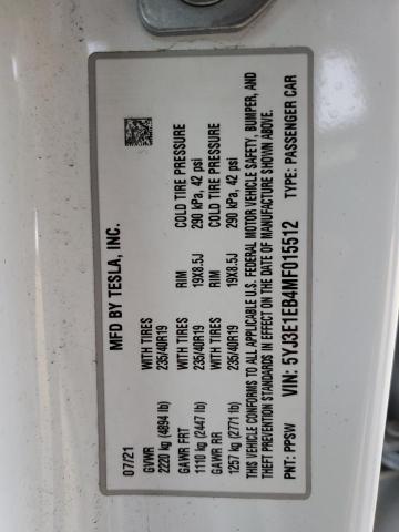 2021 TESLA MODEL 3 5YJ3E1EB4MF015512