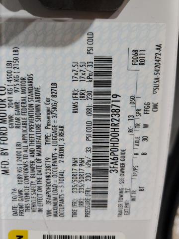 2017 FORD FUSION SE - 3FA6P0HD0HR238719