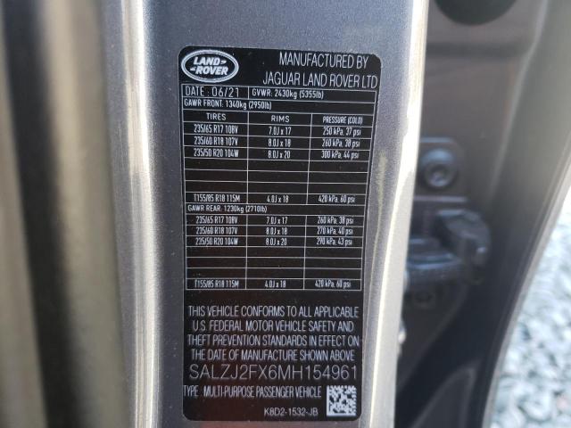 2021 LAND ROVER RANGE ROVE - SALZJ2FX6MH154961