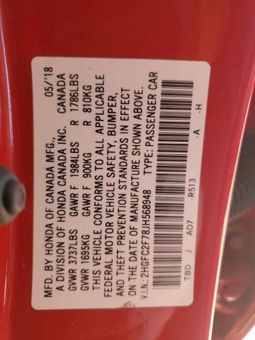 2018 HONDA CIVIC EX - 2HGFC2F78JH568948