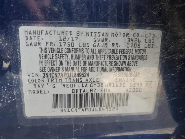 2018 NISSAN VERSA S - 3N1CN7AP0JL849524