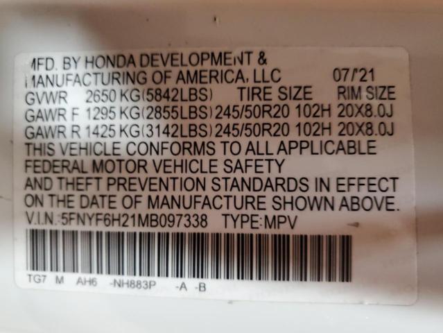 2021 HONDA PILOT SE 5FNYF6H21MB097338