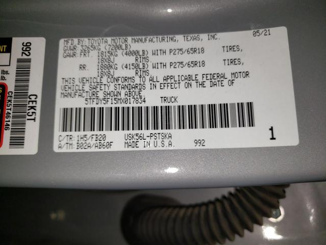 2021 TOYOTA TUNDRA CRE - 5TFDY5F15MX017834