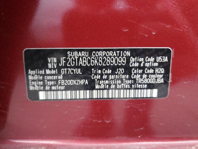 2019 SUBARU CROSSTREK - JF2GTABC6K8289099