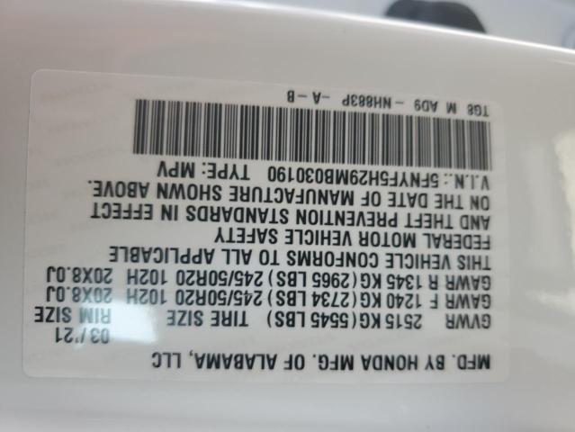 2021 HONDA PILOT SE 5FNYF5H29MB030190