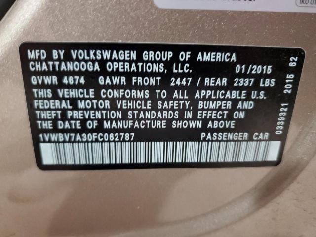 2015 VOLKSWAGEN PASSAT SE 1VWBV7A30FC062787