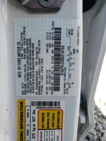 2019 FORD FUSION SE - 3FA6P0LU2KR210760
