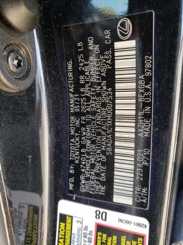 2021 LEXUS ES 300H 58ADA1C1XMU007534