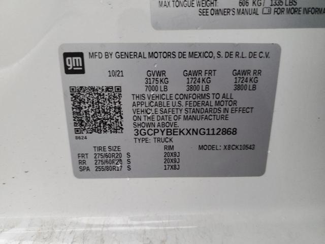 2022 CHEVROLET 1500 3GCPYBEKXNG112868