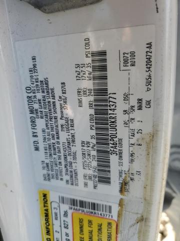 2019 FORD FUSION SE - 3FA6P0LU0KR143771