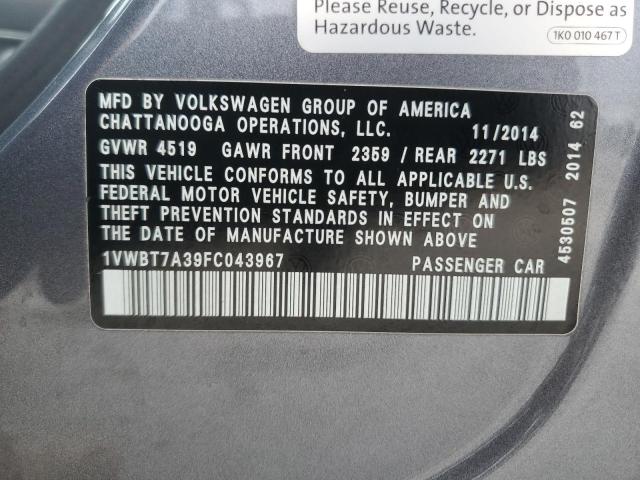 2015 VOLKSWAGEN PASSAT SE - 1VWBT7A39FC043967