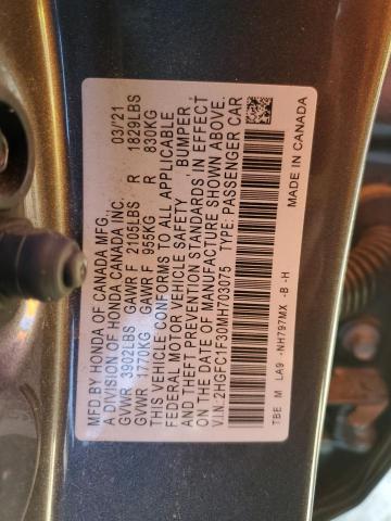 2021 HONDA CIVIC EX 2HGFC1F30MH703075