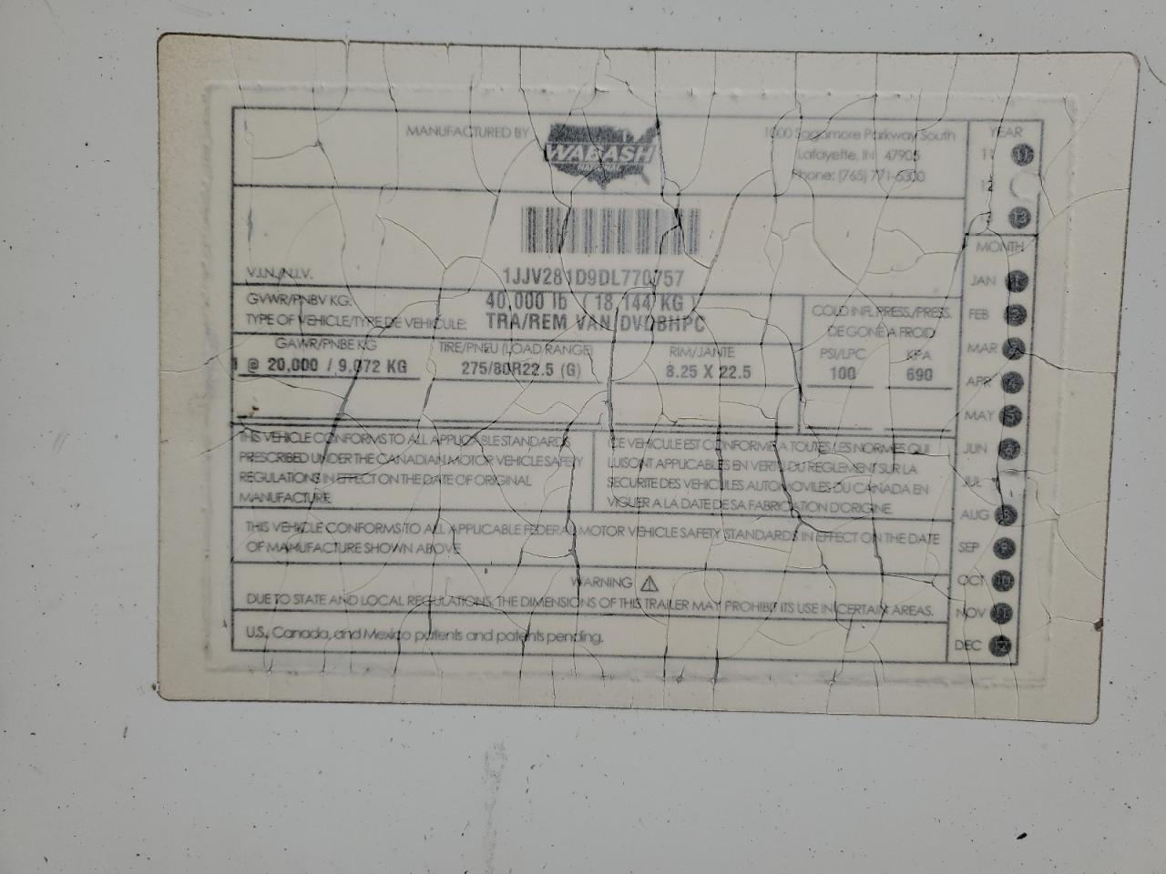 Lot #3206323103 2013 WABASH UNKNOWN