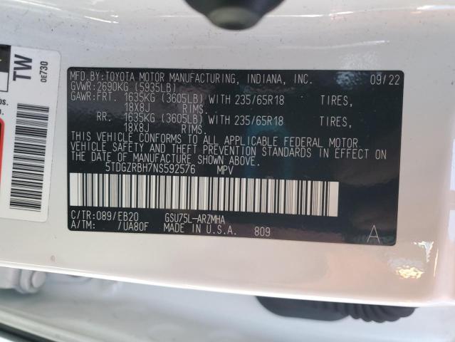 2022 TOYOTA HIGHLANDER - 5TDGZRBH7NS592576