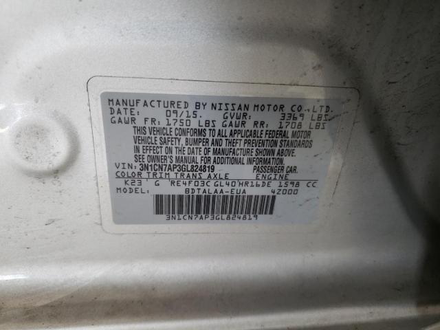 2016 NISSAN VERSA S - 3N1CN7AP3GL824819