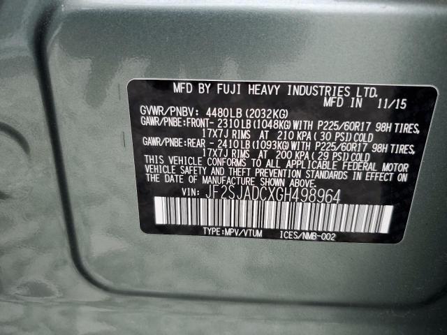 2016 SUBARU FORESTER 2 - JF2SJADCXGH498964