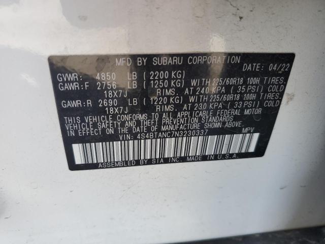 2022 SUBARU OUTBACK LI 4S4BTANC7N3230337