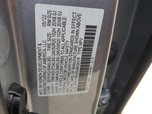 2022 HONDA PILOT SE 5FNYF5H25NB026218
