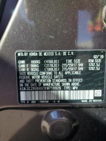 2019 HONDA HR-V TOURI 3CZRU6H93KM710926