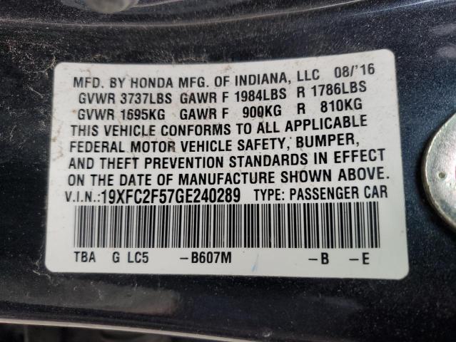 2016 HONDA CIVIC 19XFC2F57GE240289