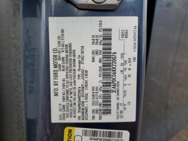 2019 FORD FUSION SEL - 3FA6P0CD6KR220076