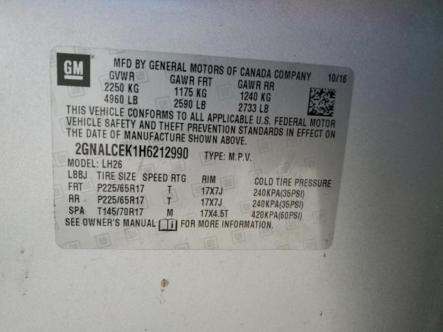 2017 CHEVROLET EQUINOX LT - 2GNALCEK1H6212990