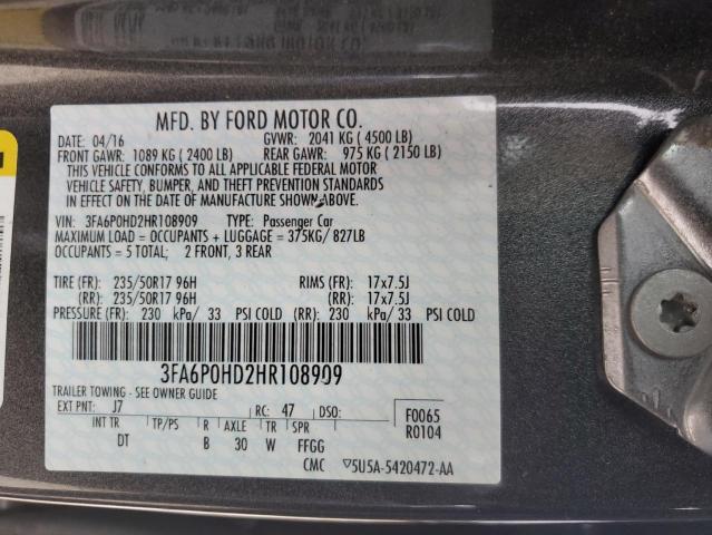 2017 FORD FUSION SE - 3FA6P0HD2HR108909