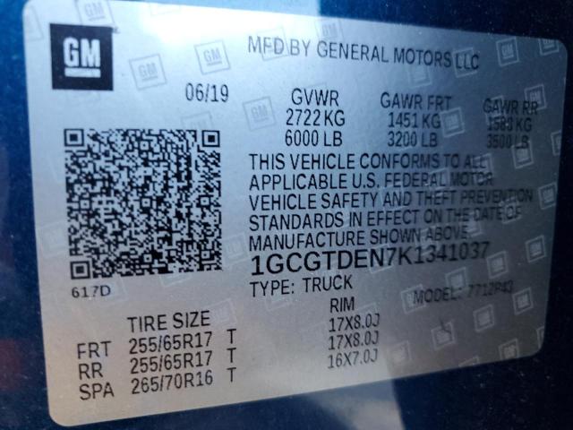 2019 CHEVROLET COLORADO Z - 1GCGTDEN7K1341037