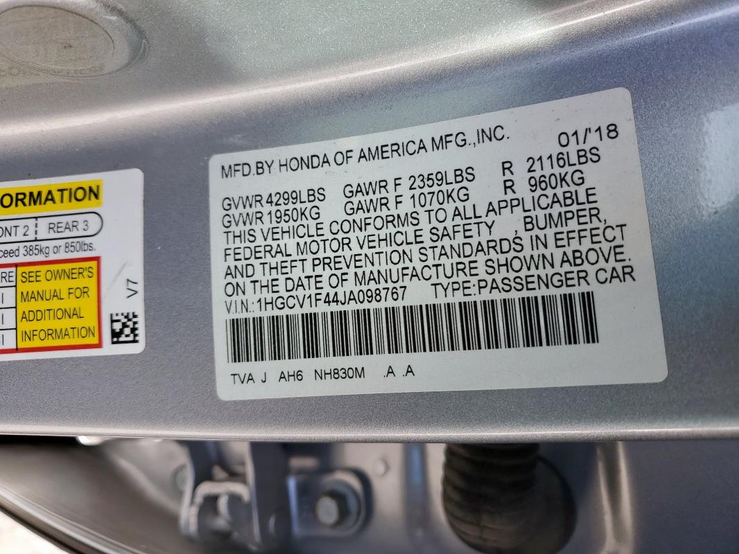 2018 HONDA ACCORD EX - 1HGCV1F44JA098767