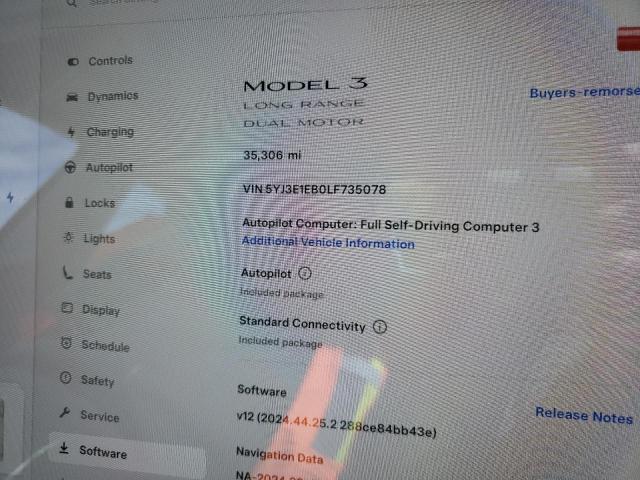 2020 TESLA MODEL 3 - 5YJ3E1EB0LF735078