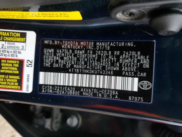 2019 TOYOTA CAMRY L - 4T1B11HK0KU743346