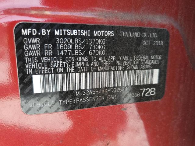 2019 MITSUBISHI MIRAGE LE ML32A5HJXKH002524