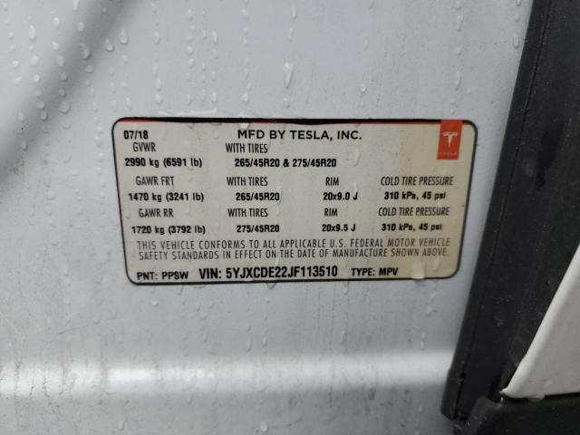 2018 TESLA MODEL X 5YJXCDE22JF113510