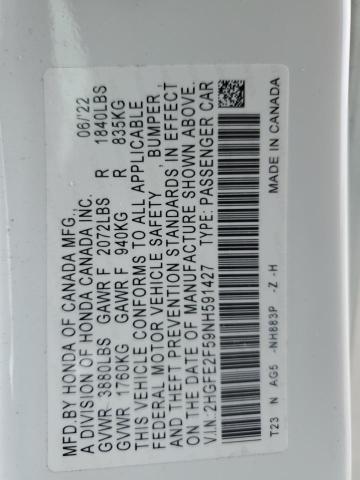 2022 HONDA CIVIC SPOR - 2HGFE2F59NH591427