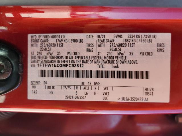 2021 FORD F150 SUPER - 1FTFW1ED3MFC93812