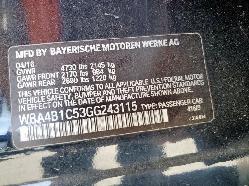 2016 BMW 435 I GRAN WBA4B1C53GG243115