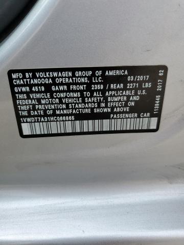 2017 VOLKSWAGEN PASSAT R-L - 1VWDT7A31HC066865