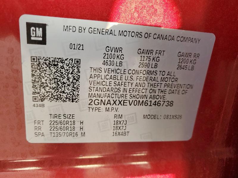 2021 CHEVROLET EQUINOX PR - 2GNAXXEV0M6146738