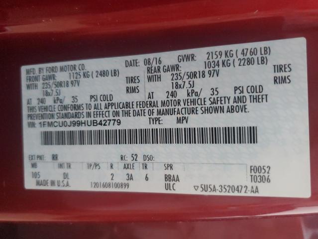 2017 FORD ESCAPE TIT - 1FMCU0J99HUB42779